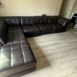 Brown Leather Sectional Couch 