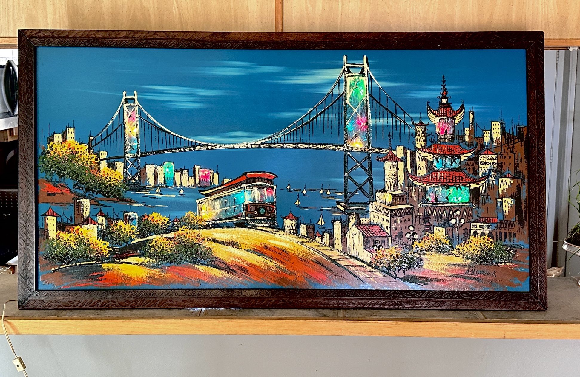 MCM ASHBROOK Imports San Francisco Lighted Framed Art - Works!