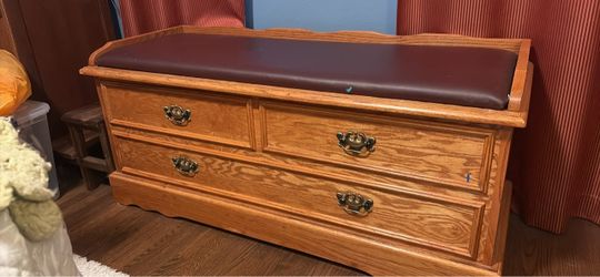 Oak Storage Bench with Drawers