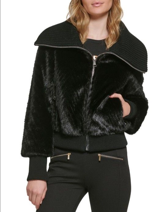 Karl Lagerfeld Faux Fur Bomber Jacket