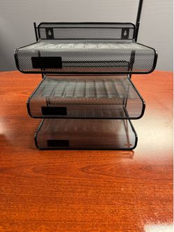 Black Mesh 3 Tier Desk Shelf