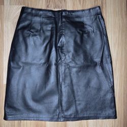 Clio Black Leather Knee-Length Pencil Skirt for Night Out Size 10