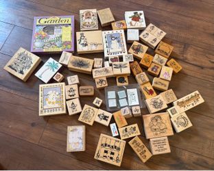 Vintage 90s / 80s Rubber Stamp Lot Wooden