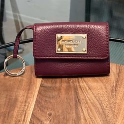 Michael Kors Burgundy Mini Wallet With Key Chain Loop