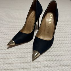 CARRANO Suede Navy High Heel Shoes Size 10 Made In Brazil Stylish 