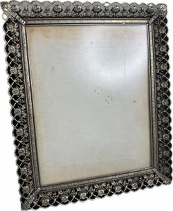 Vintage Silver Tone Ornate Rose Lace Filigree Picture Frame 8x10 Wall Hanging