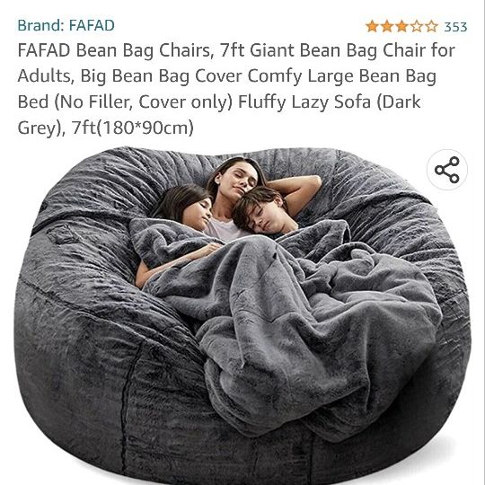 FAFAD 7ft Giant Bean Bag Chair for Adults, Big Bean Bag Cover Comfy Large  Bean Bag Bed (No Filler, Cover only) Fluffy Lazy Sofa (Black), 7ft(180*90cm)
