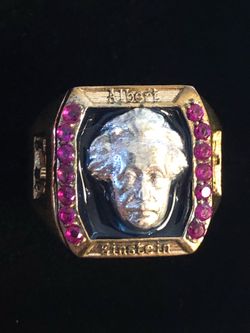 Albert Einstein Ruby Topaz Silver & Bronze Men or Unisex Ring Size 10