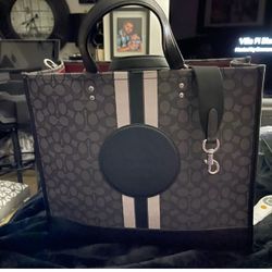 Coach Signature Tote Bag with Varsity Stripe