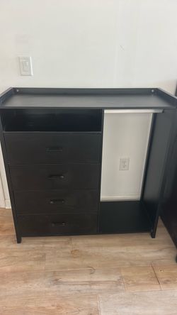 Black bureau with drawers w/hanging accessibility