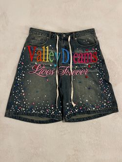 Valley Dreams Lives Forever Rhinestone Denim Shorts