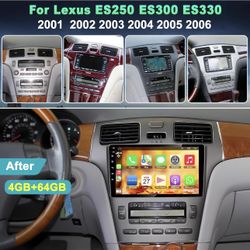 4+64GB Car Radio for Lexus ES250 ES300 ES-2006 with Carplay & Android Auto Head Unit, 9 inch IPS Touch Screen Android 12 Car Stereo Receiver w