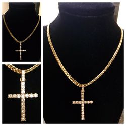 14K Gold Plated Miami Cuban With Stoned Cross