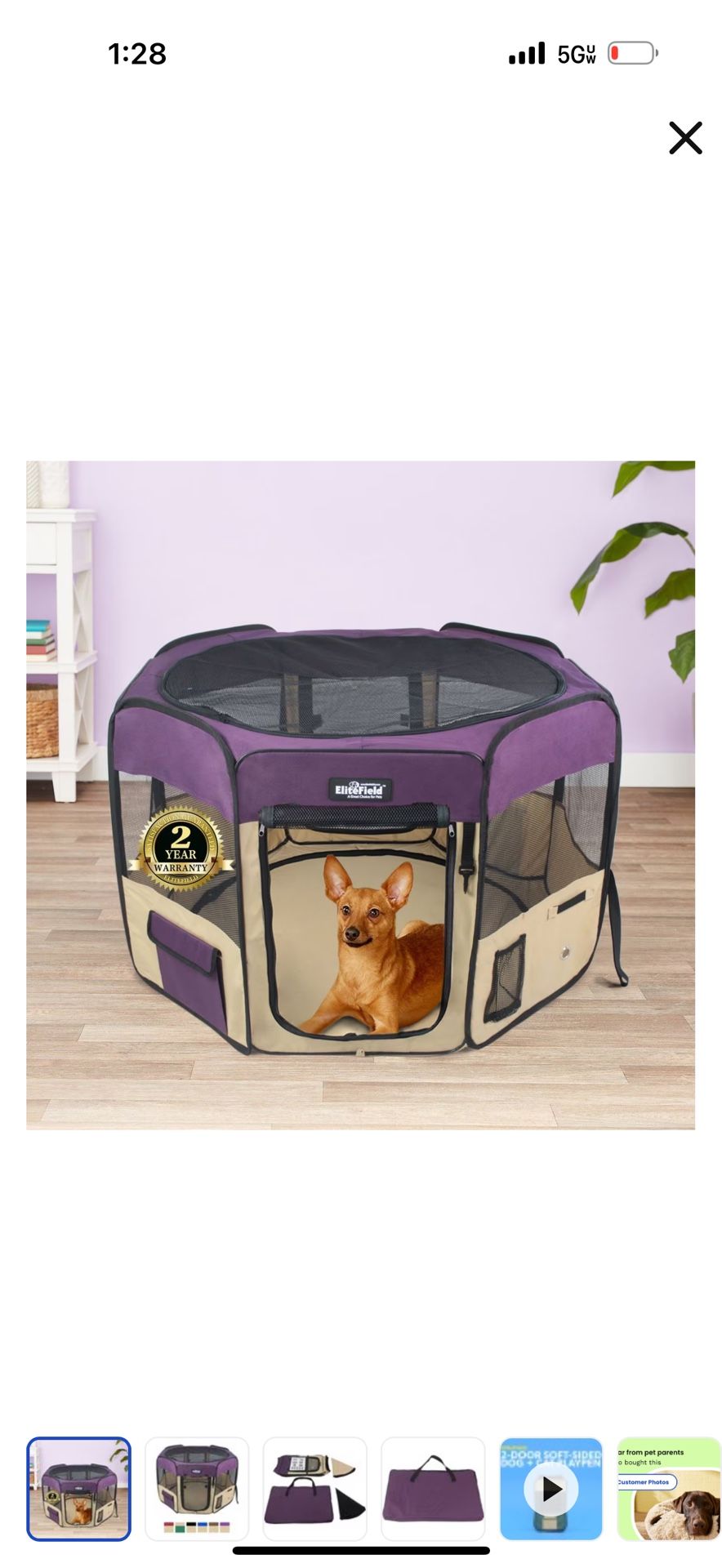  EliteField 2-Door Soft-Sided Dog & Cat Playpen, Purple & Beige, 36-in