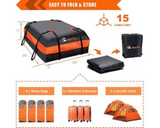 MeeFar Car Roof Bag XBEEK Rooftop top Cargo Carrier Bag Waterproof 15 Cubic feet for All Cars with/ Without Rack, Includes Anti-Slip Mat, 8 Reinforced