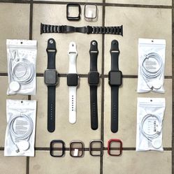 FIRM PRICE - 4 Apple Watches, 3 Brand New USB C Fast Chargers/One USB 3.0 Charger, 8 Cases/Screen Protectors, Extra Band