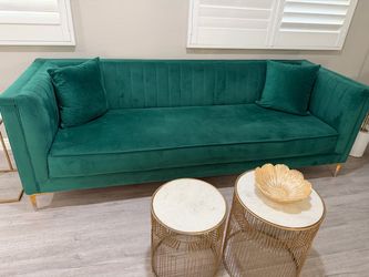 Emerald Green Velvet Sofa with Gold Legs