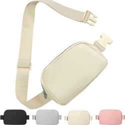 PONRAY Belt Bag for Women Men, Fashion Fanny Pack Waist Bag with Adjustable Strap for Travel Walking Running Hiking Cycling, Beige