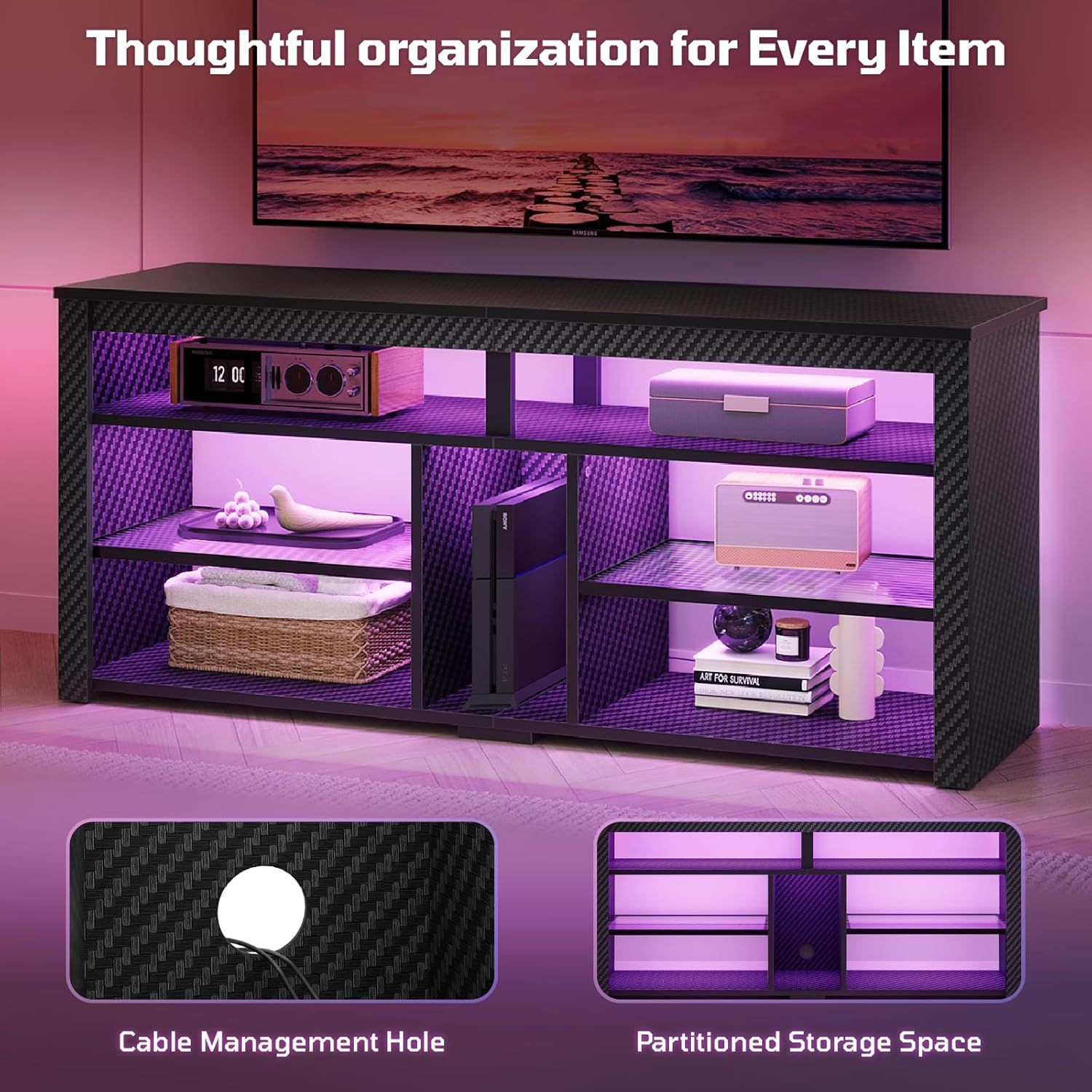 Bestier LED Tall TV Stand, Entertainment Center for 55/60/65 Inch TV, Gaming TV Console with