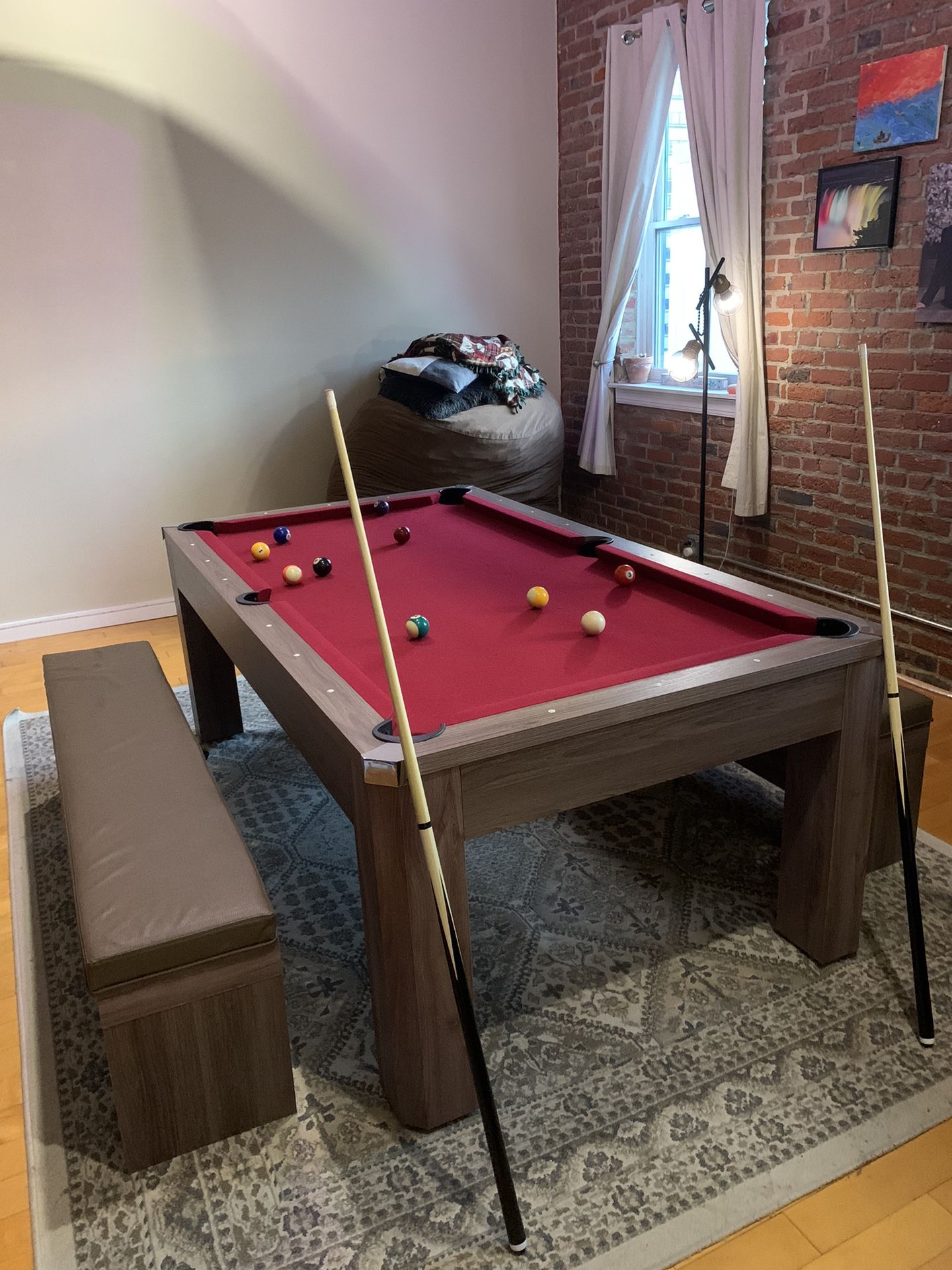 New Hathaway Newport 7ft pool/pingpong/dinning table combo set with benches and accessories