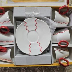 12 PC Modern Design Espresso Cup Saucer Coffee Set By Royal Collection