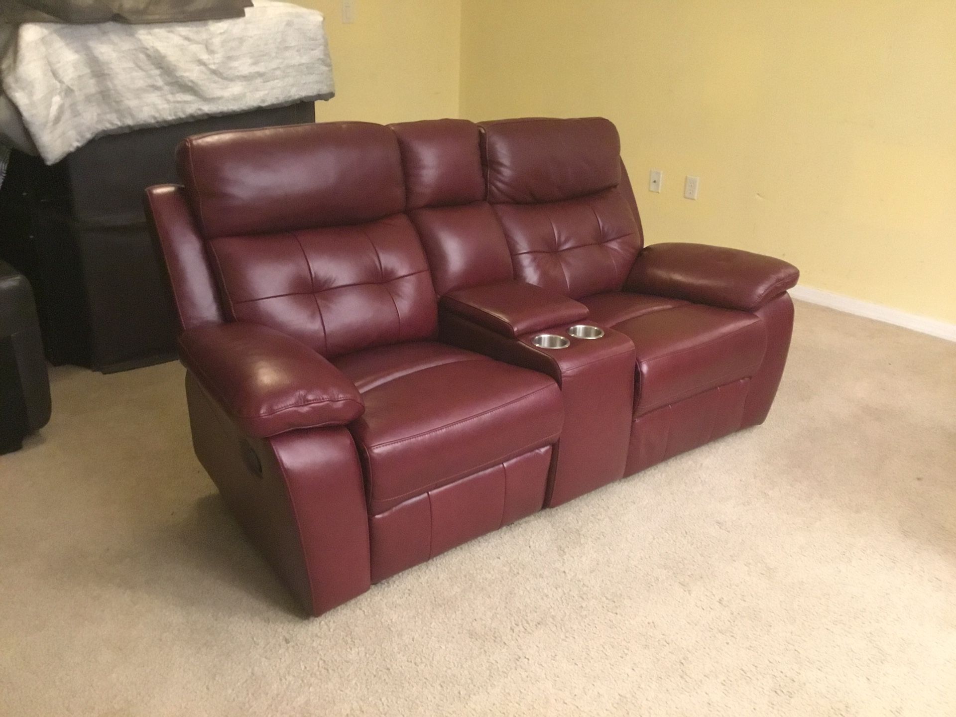 Red Leather Reclining Loveseat