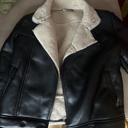 Leather Fur Jacket Size M