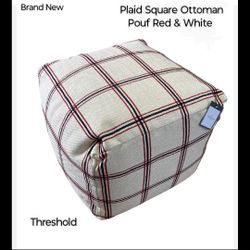 Brand New  Threshold Plaid Square Ottoman Pouf Red And White