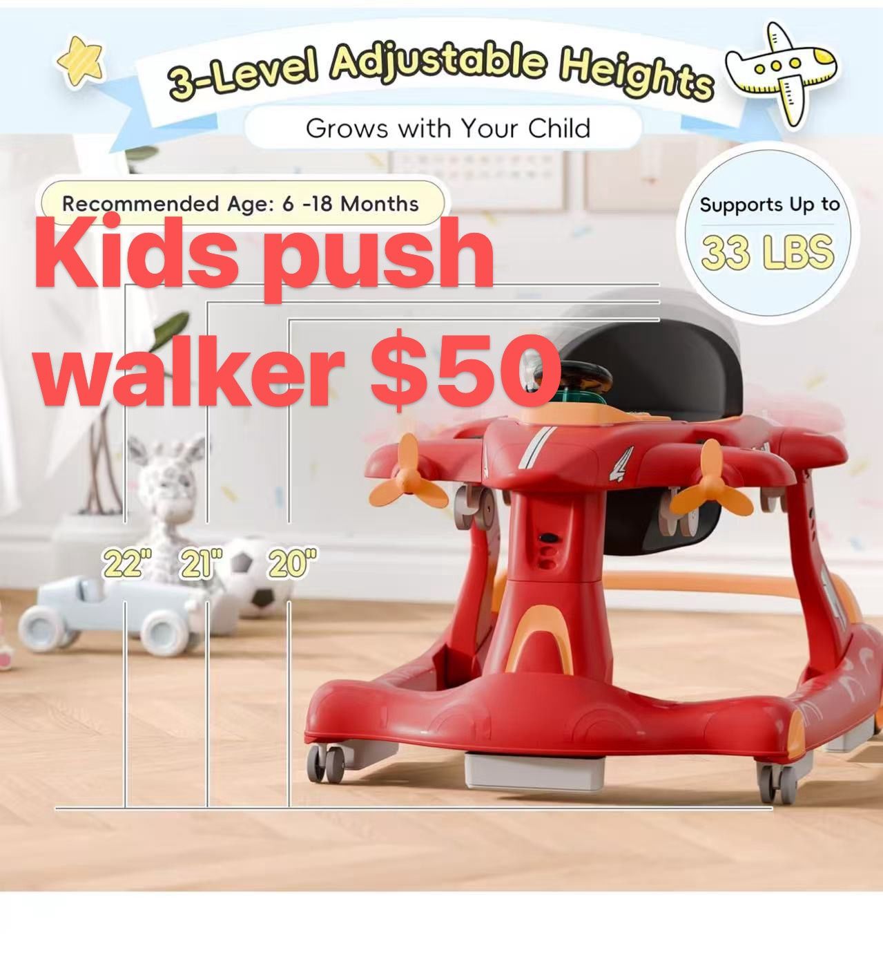🔥ON SALE🔥6-in-1 kid Walker with Adjustable Speed Wheels