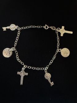 925 Silver cross/medalian braclet