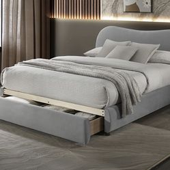 Queen Grey Velvet Storage Bed Frame Brand New In Box