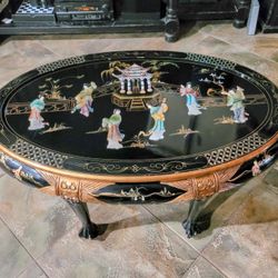 Hand Carved Mother Of Pearl Inlaid Coffee Table