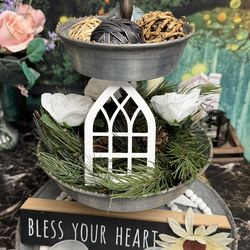 Nice Handmade Three Tier Metal Decor Tray.