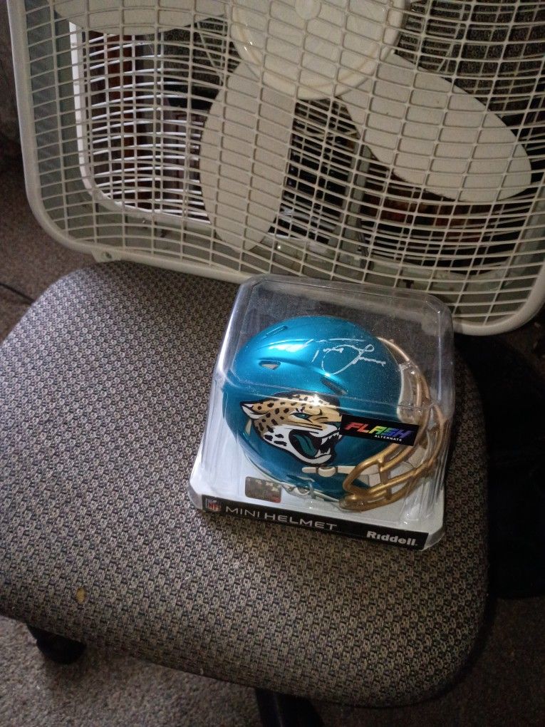 Jackson Ville Jaguar. Foot Ball Helmet With Tever Lawrence Signed
