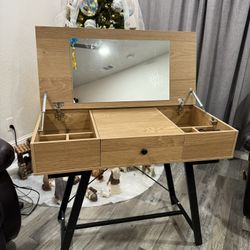 Vanity Desk with Flip Top Mirror Makeup Dressing Table 