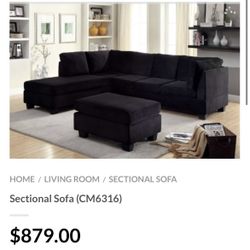 Black Sectional Sofa - Ottoman Sold Separately 