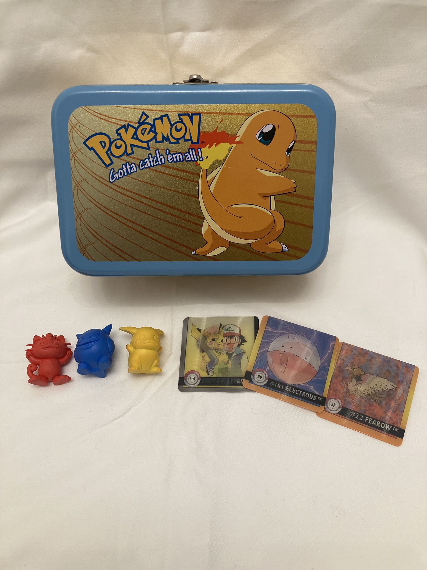 Vintage Pokemon Charmander Metal Lunch Box, Erasers and Reflective Cards
