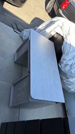 Gray Wood Grain Desk with Storage
