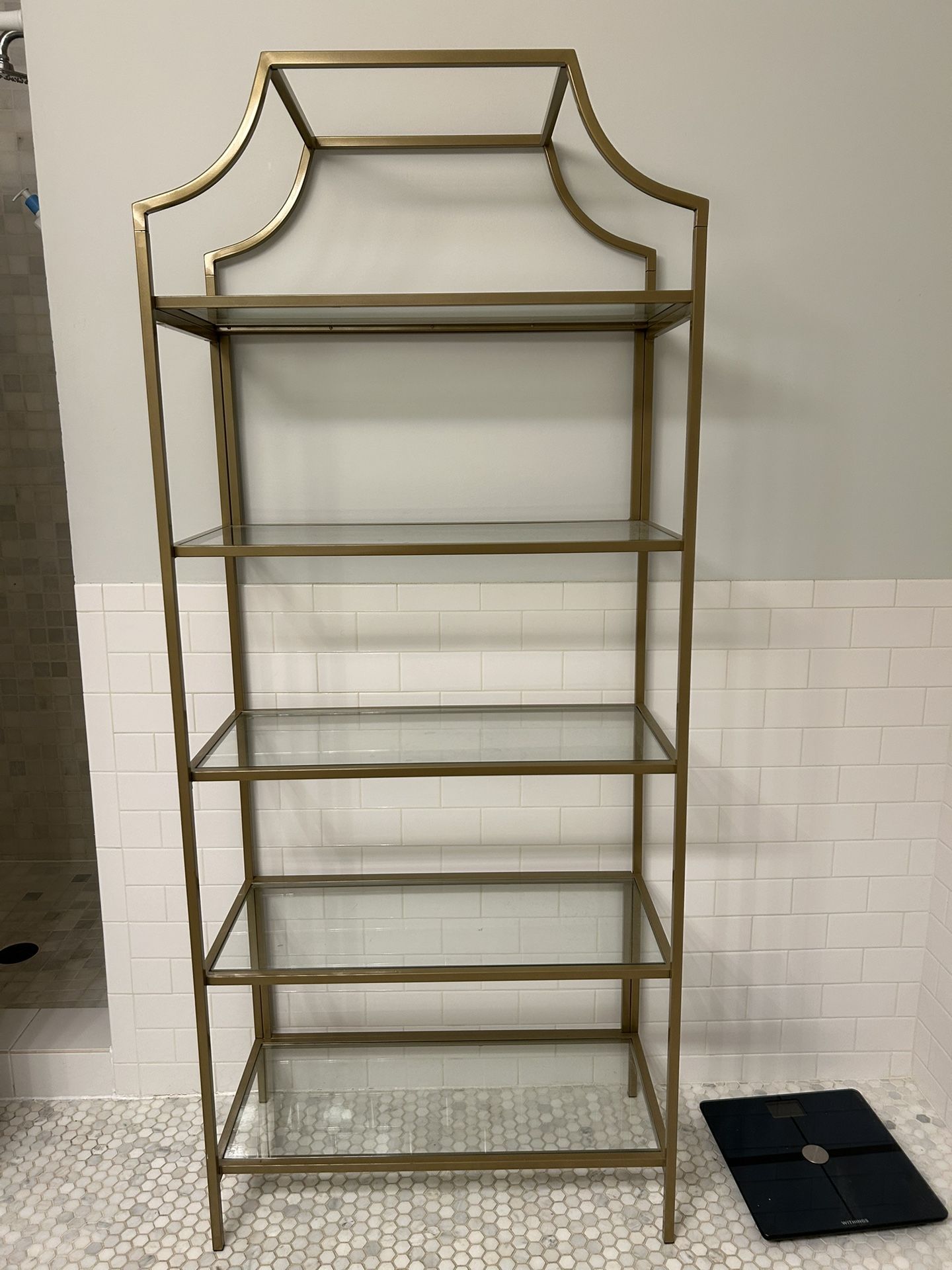 5 Tier Glass Shelf Bookcase With Gold Frame
