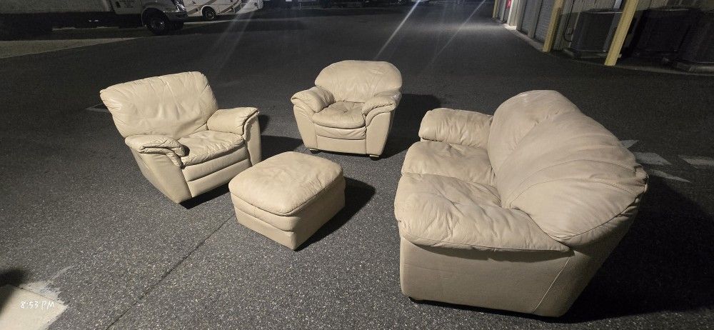 Real Leather lovesofa & Rocking Swivel manual recliner & chair & ottoman (DELIVER OPTION)