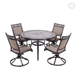 dali Outdoor 5 Piece Dining Set Patio Furniture, Aluminum Swivel Rocker Chair Sling Chair Set with 46 inch Round Mosaic Tile Top Aluminum Table