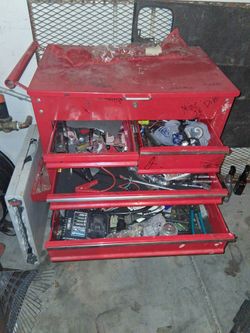 Red Metal Tool Chest with Tools