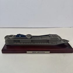 MSC Divina Cruise Ship Model Pewter Statue w Wood Base 11” Inch Excellent Cond