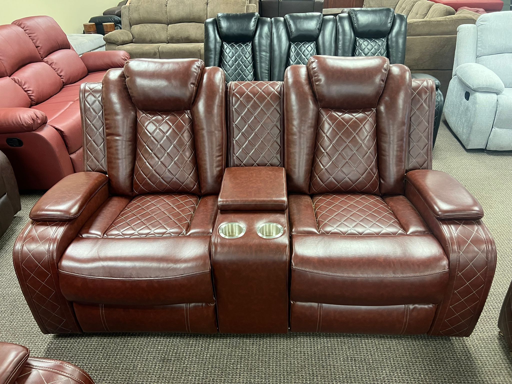 New in box three-piece recliner set, we finance