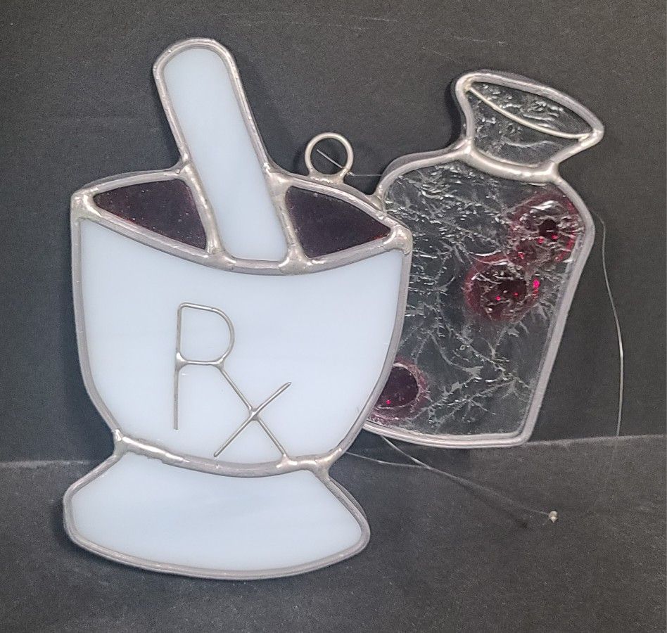 Beautiful Vintage RX Stained Glass Suncatcher