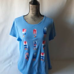Croft and Barrow women's blue patriotic popsicle short sleeve graphic top size M