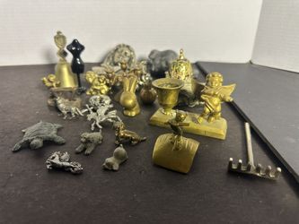 Vintage 24pc Metal Miniature Figurine Lot Brass Animals Bells Decor Collectibles