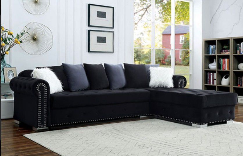 Brand New Plush Glam Black Sectional Sofa
