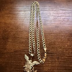 14k Gold Curb Link Chain with Archangel pendant