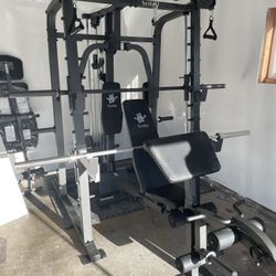 Vesta Fitness Smith Machine 2001 w/Bench Attachment | 230lb Bumpers Weights | 7ft Olympic Bar | Fitness | Gym Equipment | FREE DELIVERY🚚 